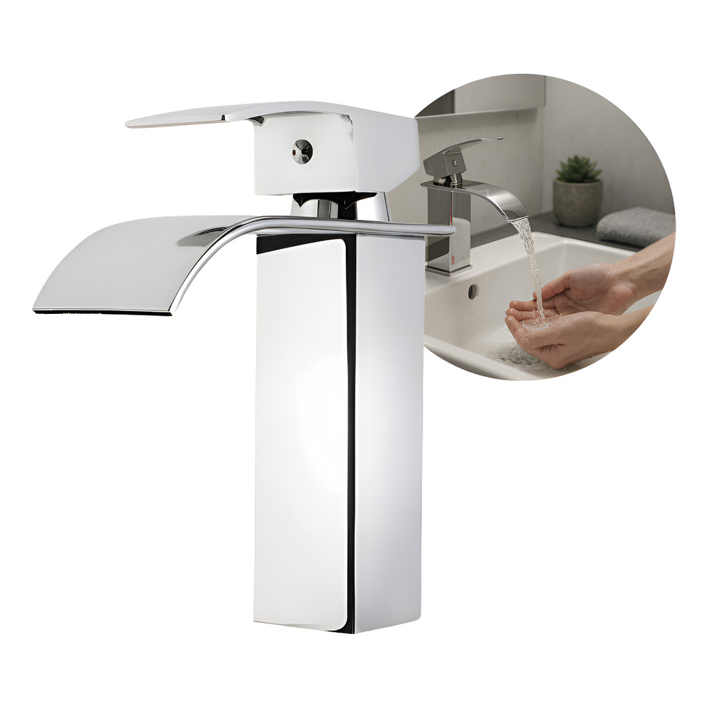 Torneira Cascata Lavatório Aço 304 Inoxidável Bica Baixa Cromado