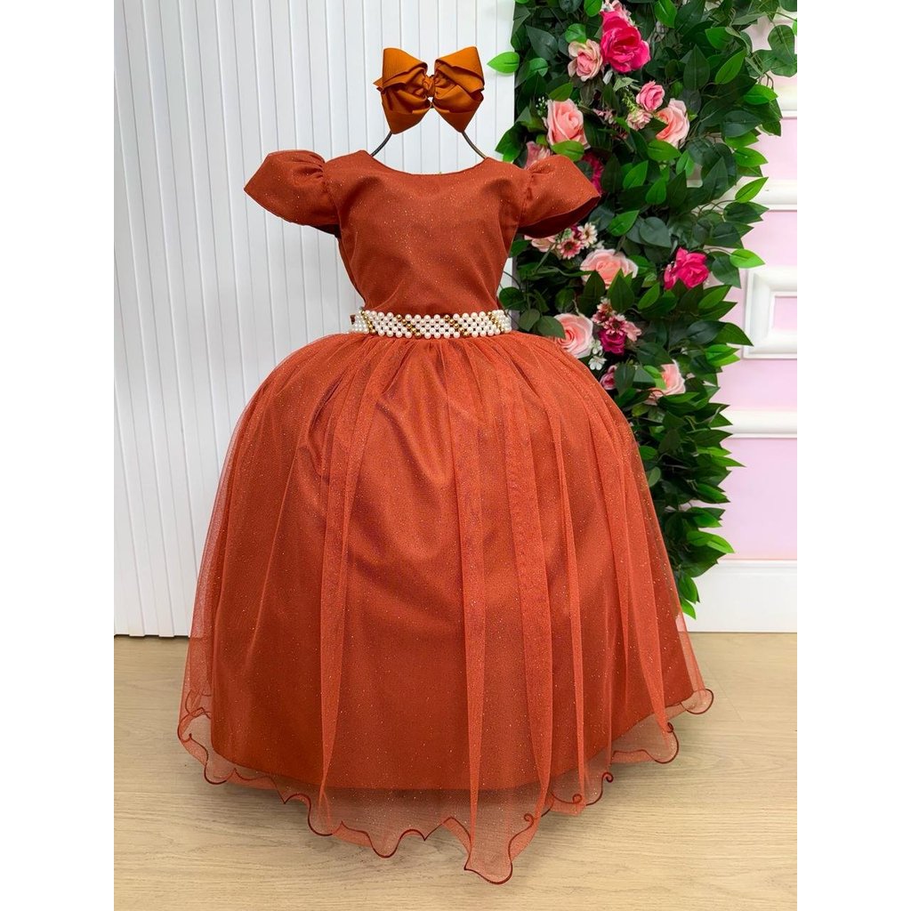 Vestido Infantil Menina Heloisa Longo Terracota Festa Casamentos Aniversários Formatura Daminha Luxo em Oferta na Shopee