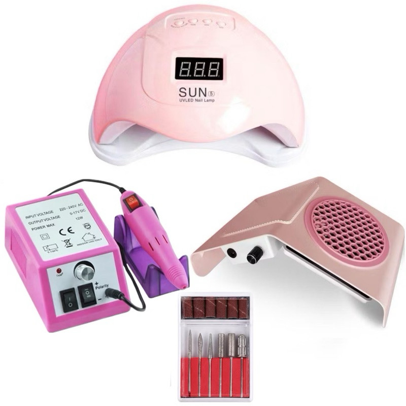 Kit Unha Lixa Lixadeira Motor Mercedes + Cabine Su 5 48w + Aspirador Sugador Coletor De Po Manicure Unha Gel Acrigel