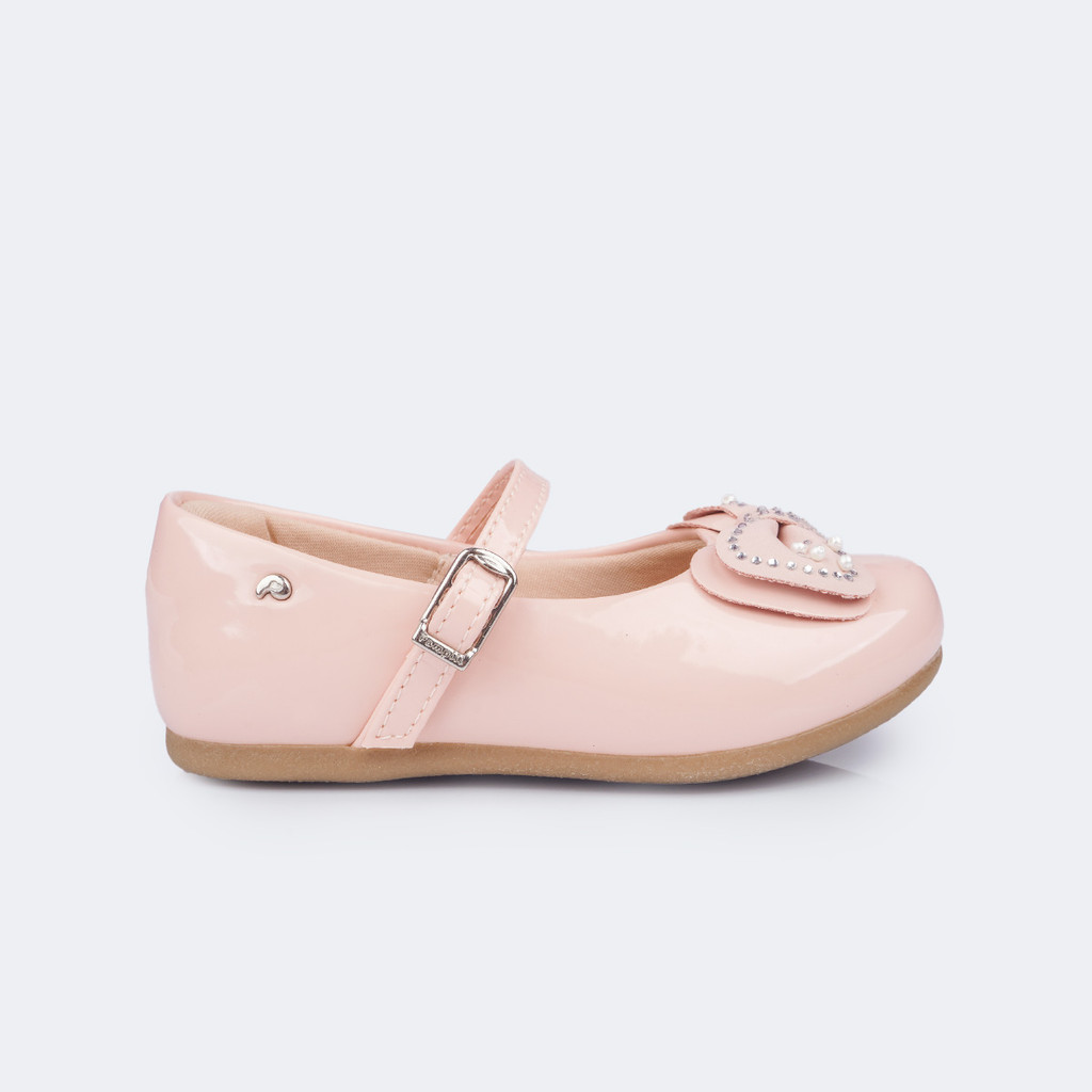Sapato Infantil Feminino Mini Angel Duplo Laço Nude Verniz Pampili em Oferta na Shopee