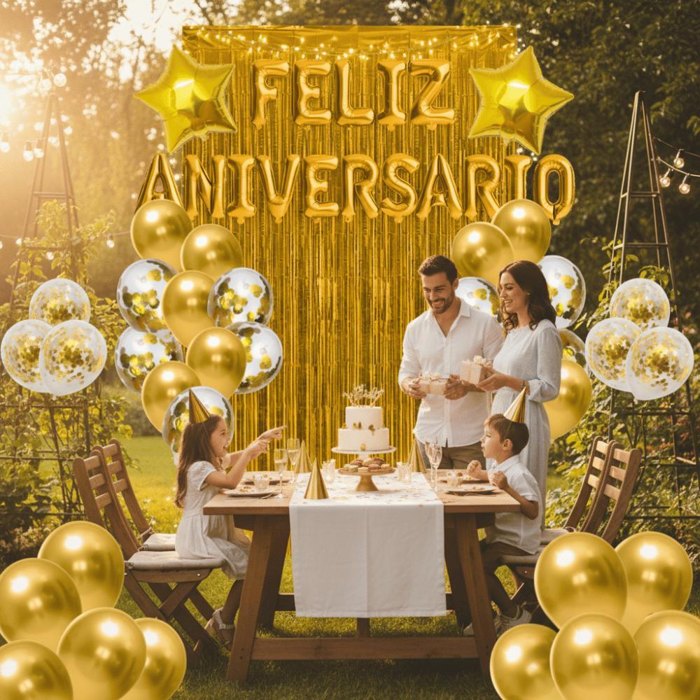 Kit Dourado Feliz Aniversário + Balões Decorativos + 2 Cortinas para Festa Perfeita em Oferta na Shopee