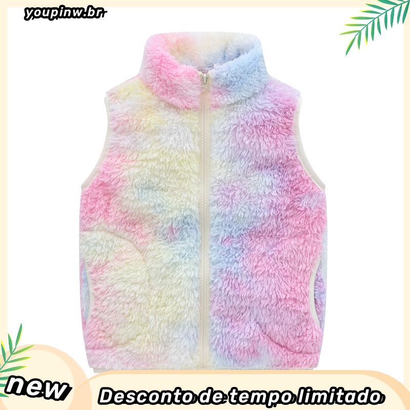 Colete Minimalista De Pelúcia Infantil Outono Inverno Meninos Meninas Zíper Fofo Casaco De Colarinho Stand Up Sem Mangas