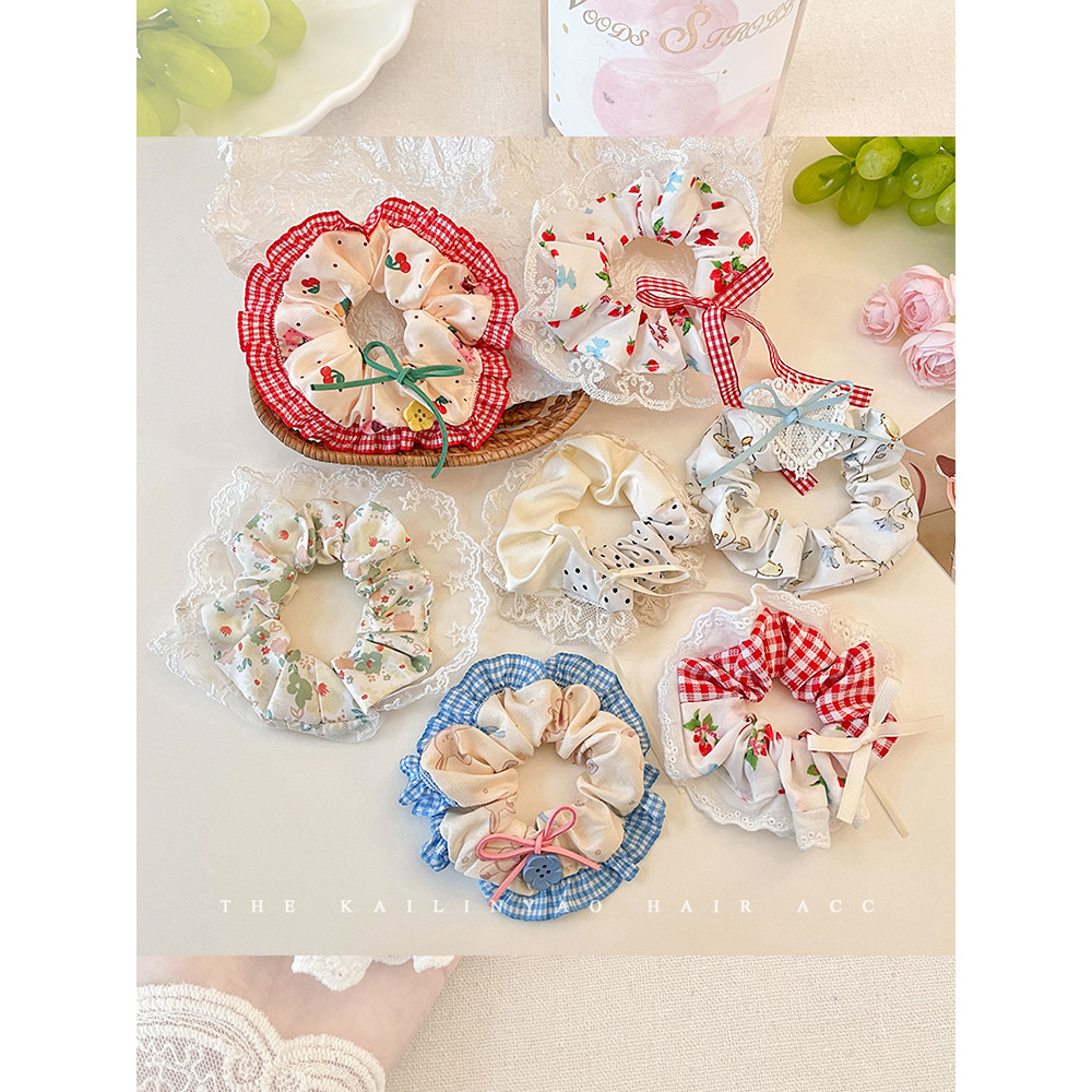 Francês Retro estilo Pastoral Scrunchy laço de cabelo feminino verão baixa bola corda de cabelo alta elástica rabo de ca