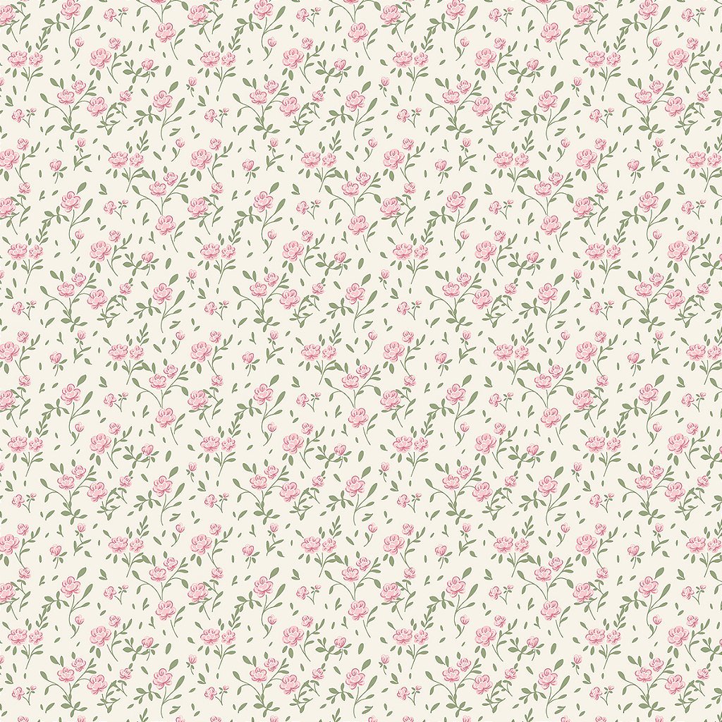 Tecido Tricoline Mini Floral Laís Rosa Fundo Bege - Peripan - 50 x 150 cm