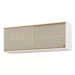 Armário De Cozinha Aéreo 120cm 2 Portas Vidro Veneza Multimóveis V3683 Branco/dourado Branco/dourado