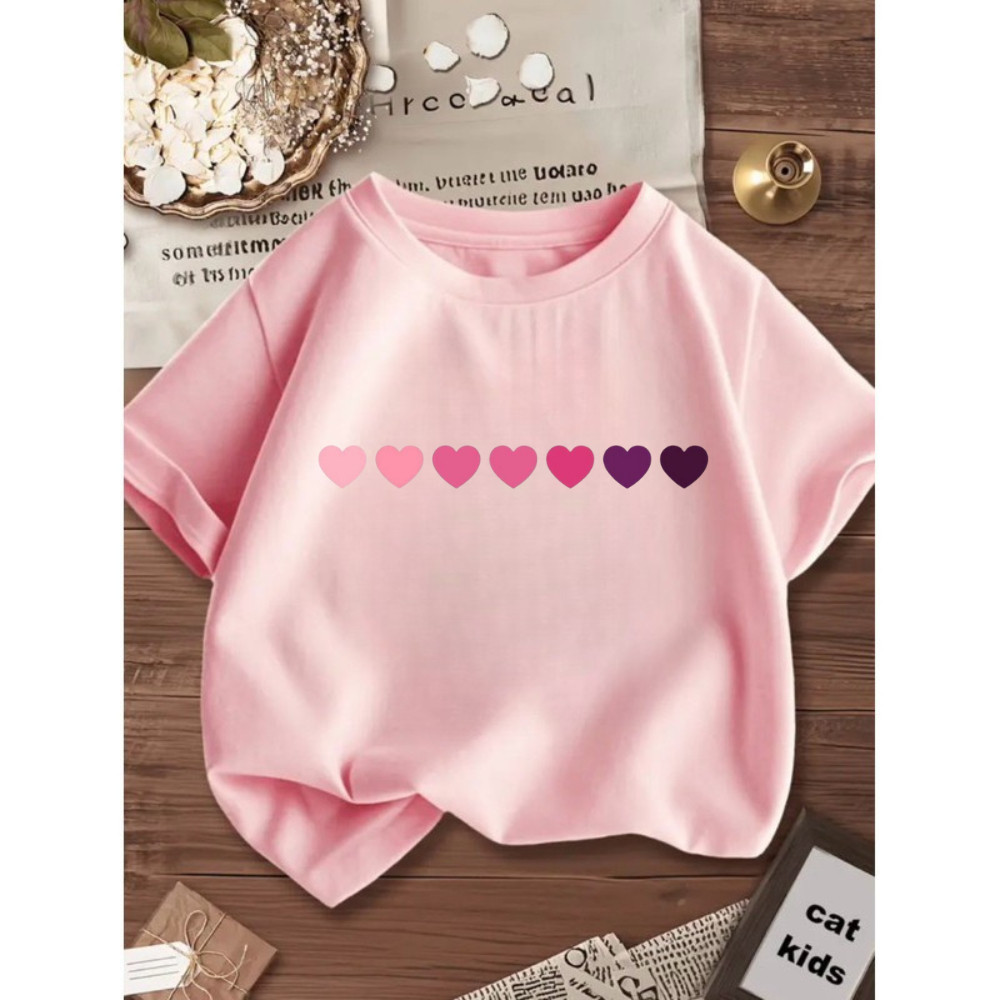 Camiseta Blusinha Infantil Juvenil Menina Moça Fileira Coração 100% Algodão
