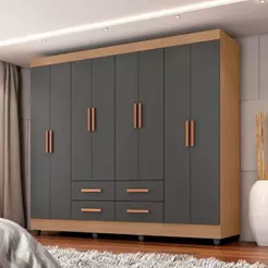 Guarda Roupa Casal Ambiente Porto 8 Portas Nature Cinza - Móveis Leão