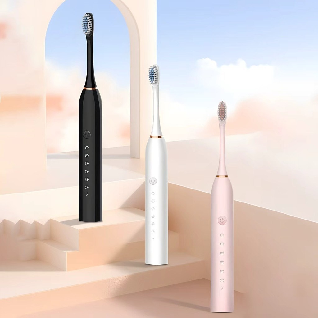 Escova de Dentes Elétrica Sônica X-3 | 6 Modos | Recarregável USB | 4 Cabeças Extras | IPX7 | 213 mm