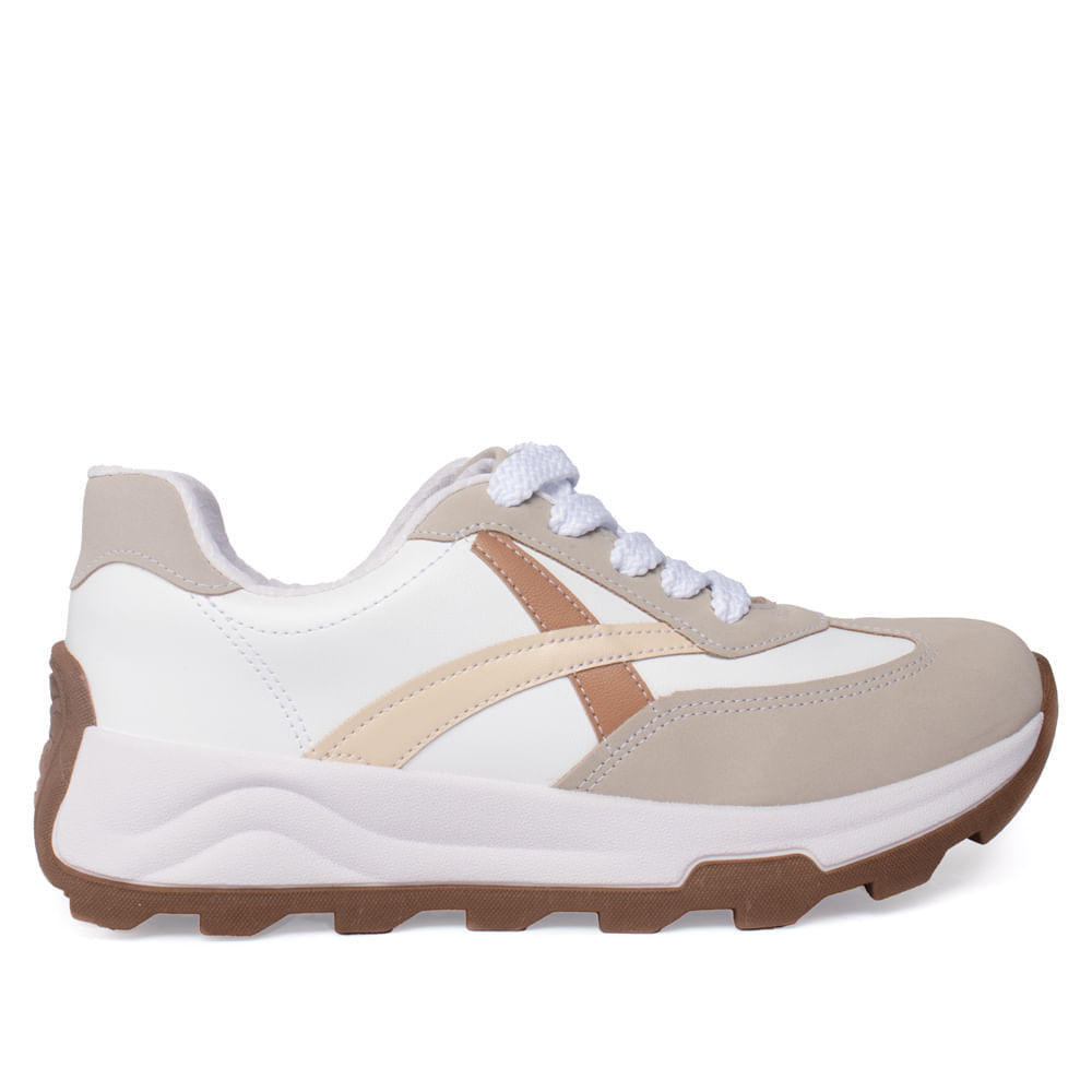 Tênis Feminino Beira Rio Recortes Branco/Bege em Oferta na Shopee