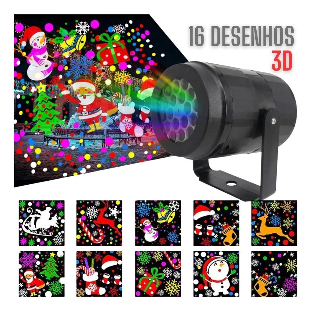 Projetor Led Natal Laser 5 Desenhos Portátil Jardim Natalinos 886 Luz Colorida Decoração