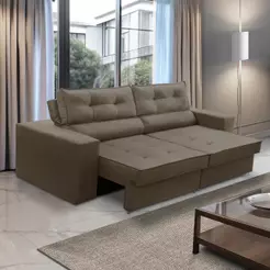 Sofá Retrátil e Reclinável 2 lugares 1,70m com Molas Mirela Suede Cappuccino Adonai Estofados