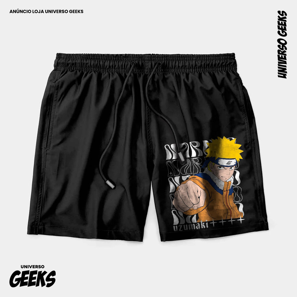 Bermuda Tactel Naruto Punho Estilo Retrô Short Confortável Com Elastano Ideal Lazer Treino Esportes Praia