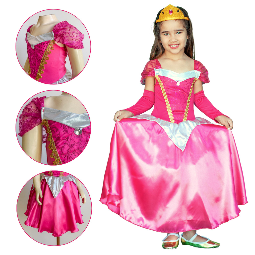 Fantasia Infantil Vestido Princesa Aurora Bela Adormecida