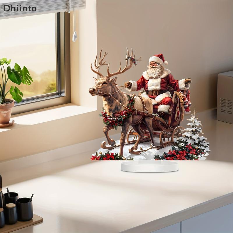 [Dhiint] Decoração De Mesa De Trenó De Rena De Papai Noel Com Base Enfeites De Natal Acrílicos 2D 2025 Fontes De Festa N