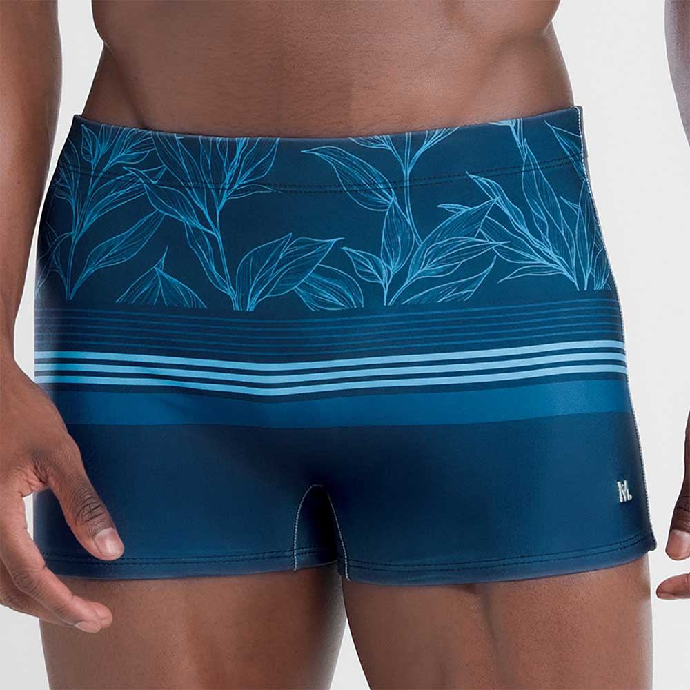 SUNGA BOXER ESTAMPADA COM FOLHAGEM E LISTRAS PLUS SIZE