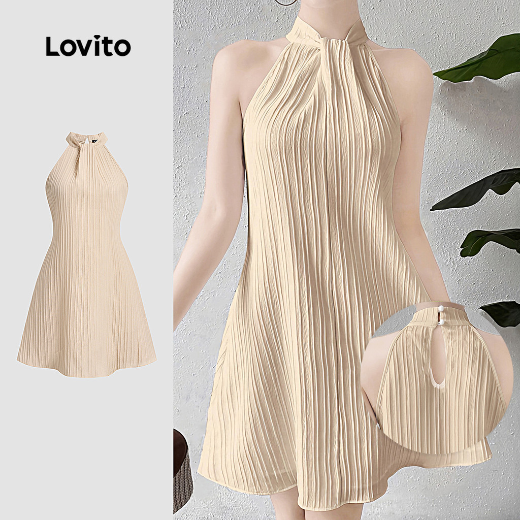 Lovito Vestido Boho Plain Knot Com Zíper E Estampa Cáqui Primavera/verão Para Mulheres L134ED094