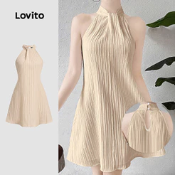 Lovito Plissada Casual Vestido Plain Knot Com Zíper E Estampa Cáqui Primavera/verão Para Mulheres L134ED094