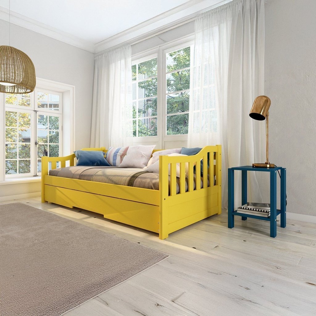 Bicama Solteiro American Estilo Sofá em Madeira Maciça Amarelo em Oferta na Shopee