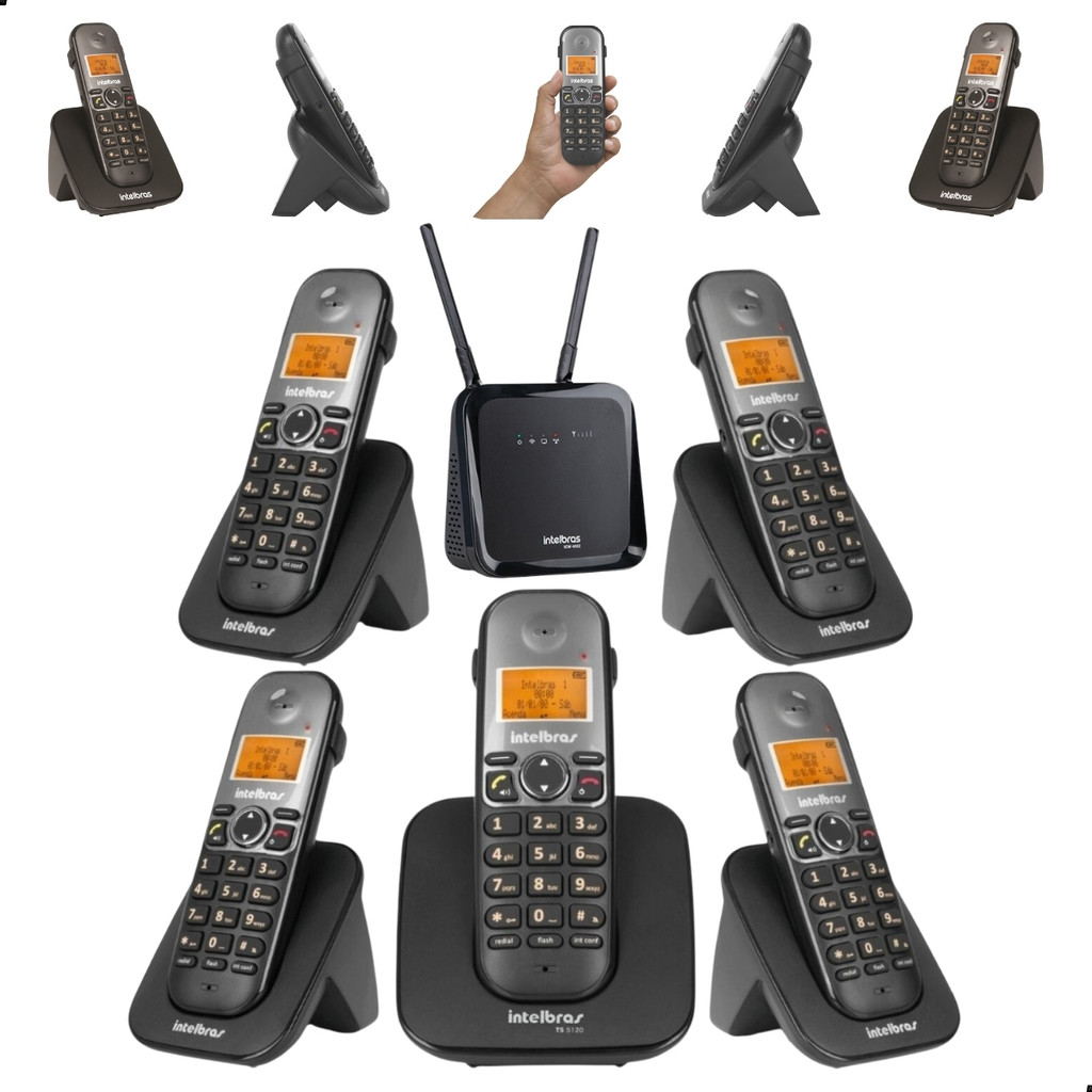Aparelho Telefônico Intelbras TS 5120 + 4 Ramal TS 5121 Digital Bina Viva Voz Chip 4G Celular