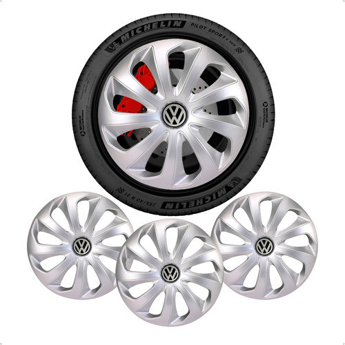 Jogo 4 Calota Esportiva Aro 14 Prata Velox Up Volkswagen - Prateado - Volkswagen