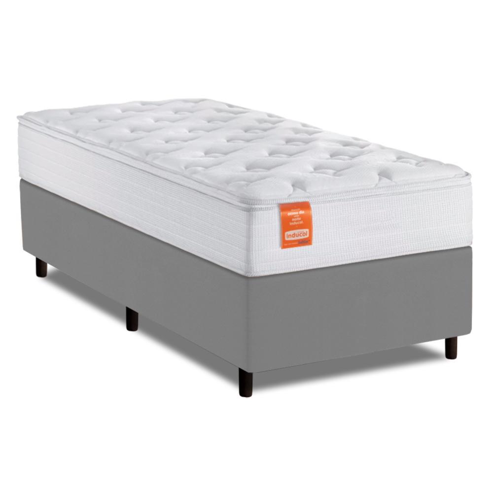 Cama Box Colchão Solteiro Molas Ensacadas Real 88x188x65cm Branco / Cinza Inducol - Suporta até 130kg por Pessoa em Oferta na Shopee