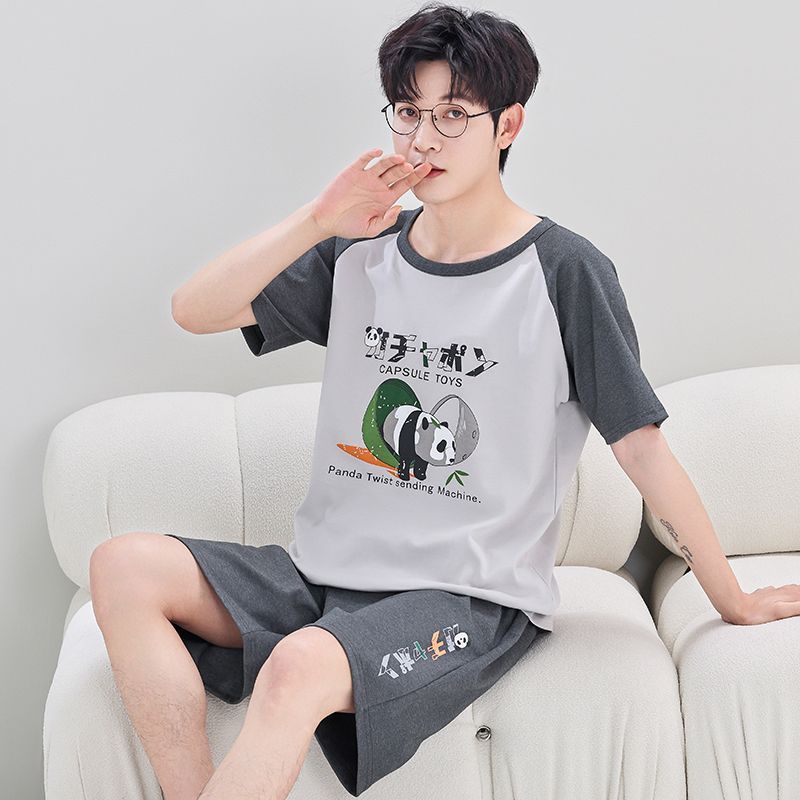 Pijamas masculinos de algodão puro Shorts de manga curta terno de verão meia-idade juventude solta Plus Size estilo fino