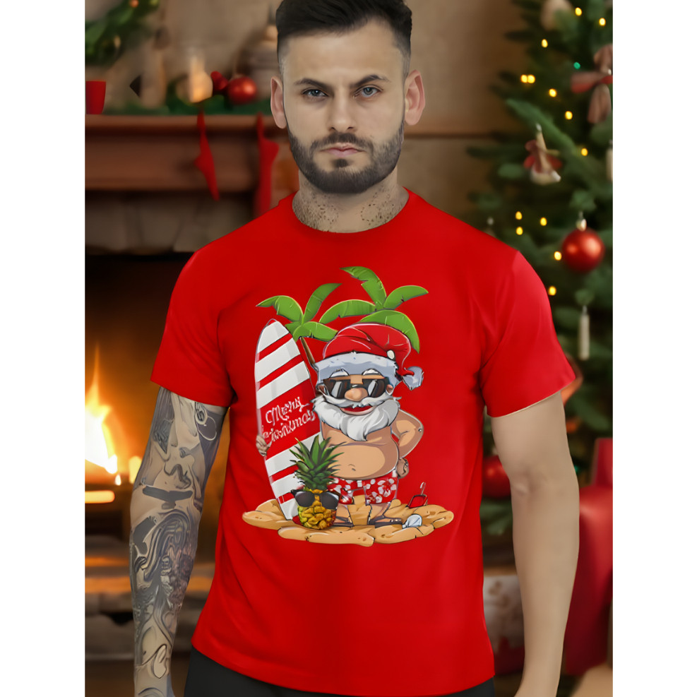 Camiseta Camisa Unissex Papai Noel Praiano Surf Estampa Natalina 100% Algodão Feliz Natal Postagem Imediata