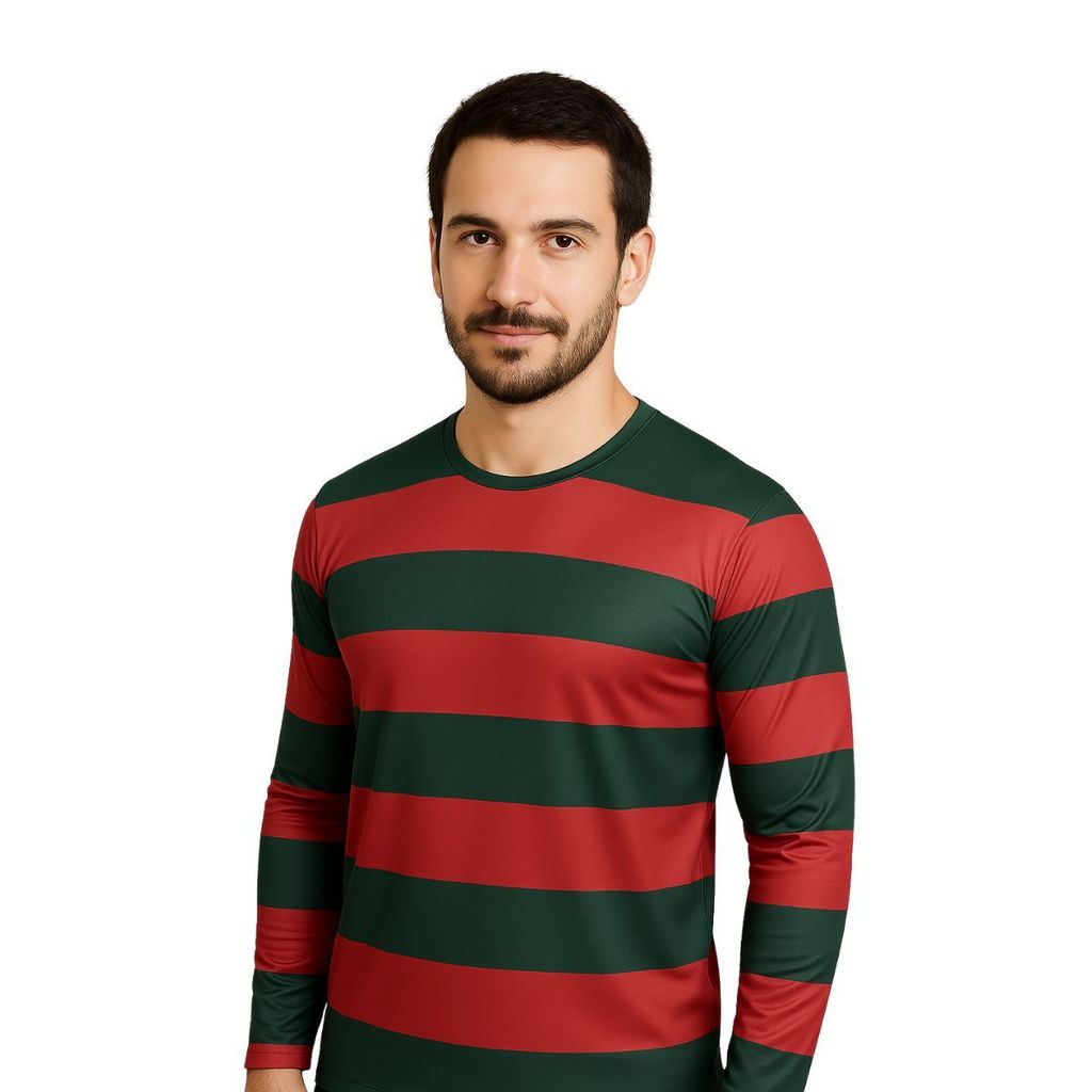 Camiseta Freddy Krueger Adulto Fantasia Halloween Vermelho Verde Único