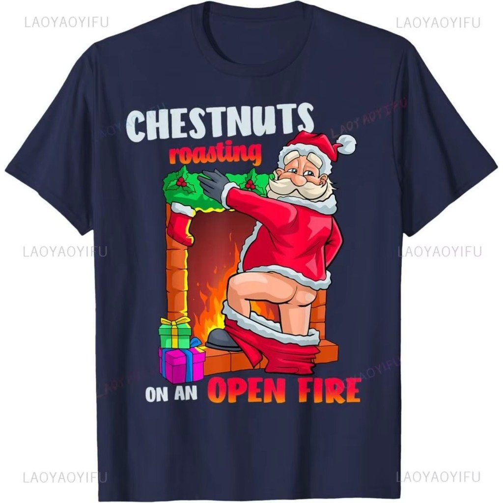 Camiseta Natal Piada Engraçado Chestnuts Camisa Algodão Blusa Plus Size Envio Rápido Papai Noel