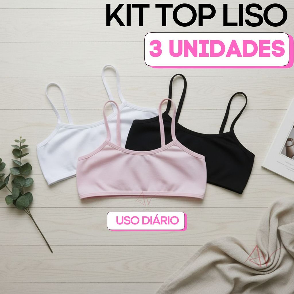 Kit 3 Top Lisos Infantil Juvenil Mocinha Pré Adolescente Dia a Dia Escola Confortável