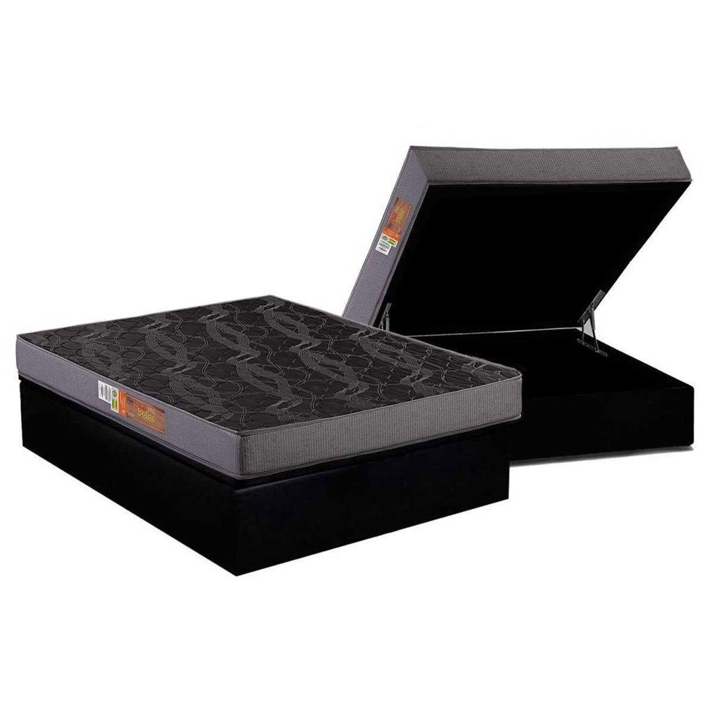 Conjunto Box Baú Solteiro: Colchão Espuma Polar D20 Pérola + Base CRC Suede Black(88x188) em Oferta na Shopee