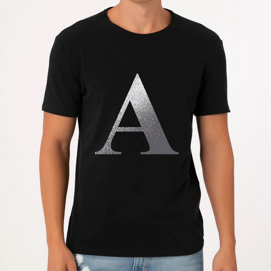 Camiseta Inicial Casal INICIAL GLITTER frente ou verso blusa presente dia dos namorados, namorada, casal