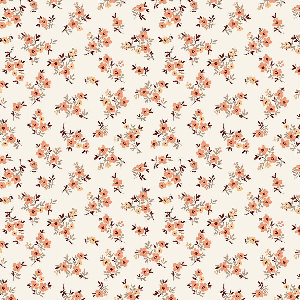 Tecido Tricoline Mini Floral Sintonia Laranja - Peripan - 50 x 150 cm