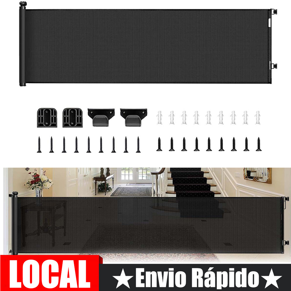 Cerca de porta retrátil preta de 3m, cerca de porta retrátil, cerca de porta infantil