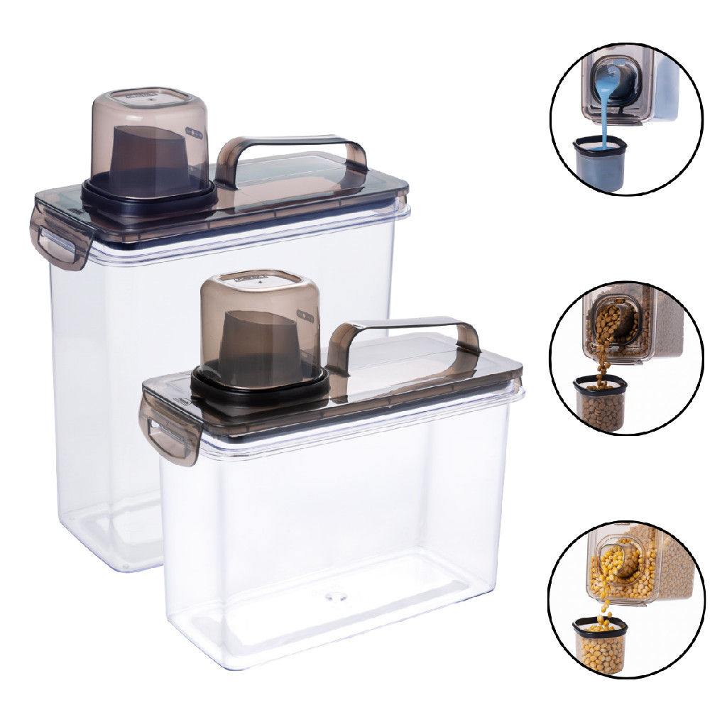 Kit 2 Porta Grãos Hermético Dispenser Para Mantimentos Cereais Ração Sabão com Alça Trava Organizar Cozinha Lavanderia