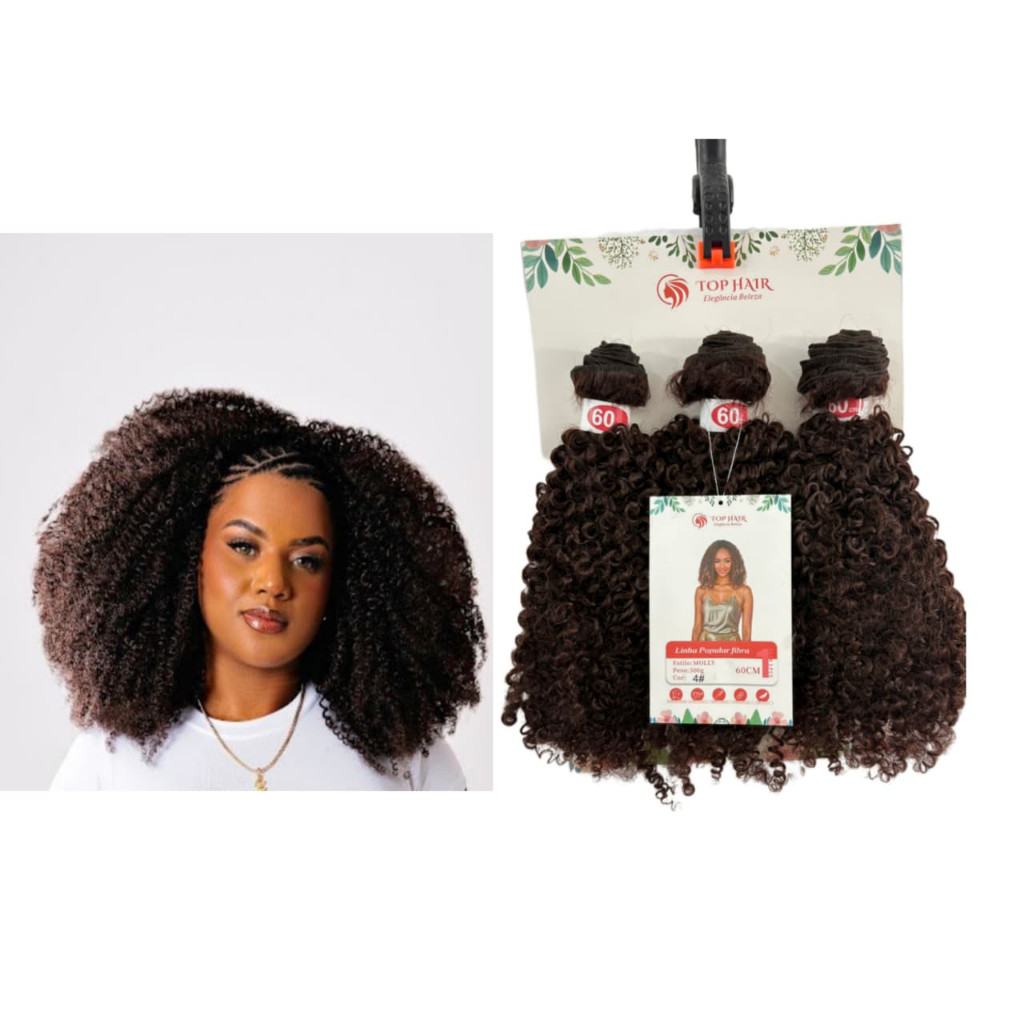 Cabelo Goivo Cacheado  Orgânico Bio Fibra com Colágeno 3Telas 60cm 300g Top Hair