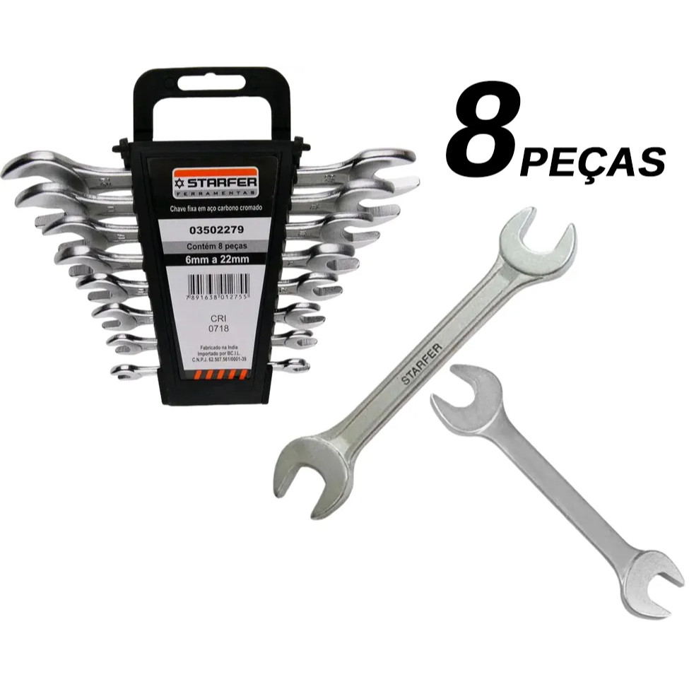 Chave Fixa Jogo 6 a 22 Boca Fixa com 8 Peças Ferramentas para Casa Trabalho Ótima Qualidade Multiuso