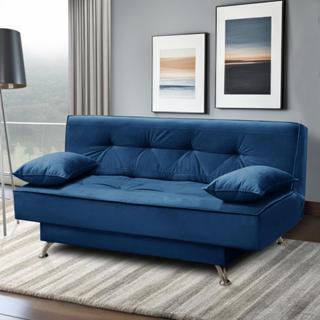 sofá cama 1,80m França Suede Azul Adonai Estofados em Oferta na Shopee