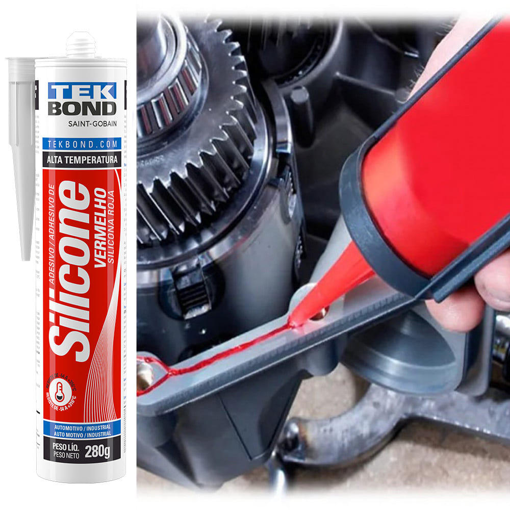 Adesivo Silicone Acetico Multiuso Alta Temperatura 280G Vermelho Cartucho Tekbond Resiste Até 316ºC