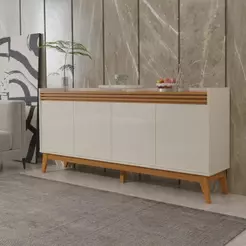 Buffet Aparador Ripado Com 4 Portas Monaco 180cm - Off White E Cedro