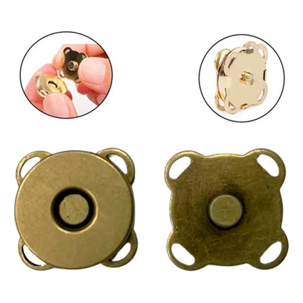 Kit 10 Botões Imantado Magnético Fecho Cor Ouro Velho 18mm