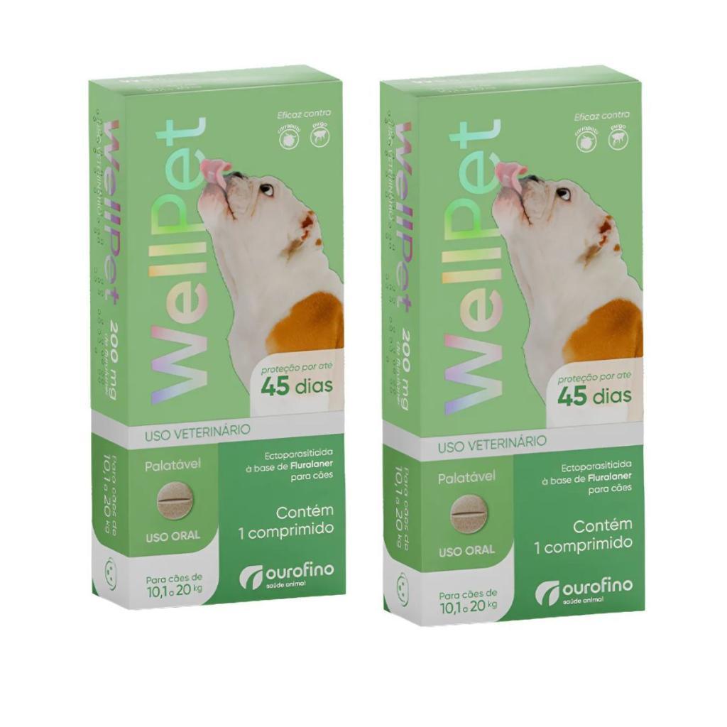 Kit 2 WellPet 200 mg Cães de 10,1 a 20Kg Ourofino - 1 Comprimido em Oferta na Shopee
