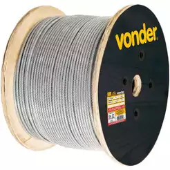 Cabo de Aço Plastificado Transparente Alma de Fibra 3/32" 2,38mm 6 x 7 Bobina com 100m Vonder