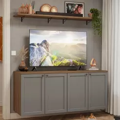 Rack para TV até 70 Polegadas + Prateleiras 160cm Rustic/Cinza Vik Madesa 05