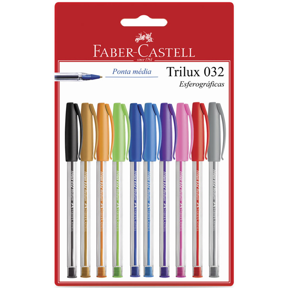 Caneta esferográfica 1.0 Trilux Colors SM/032ESC10 com 10 unidades Faber-Castell