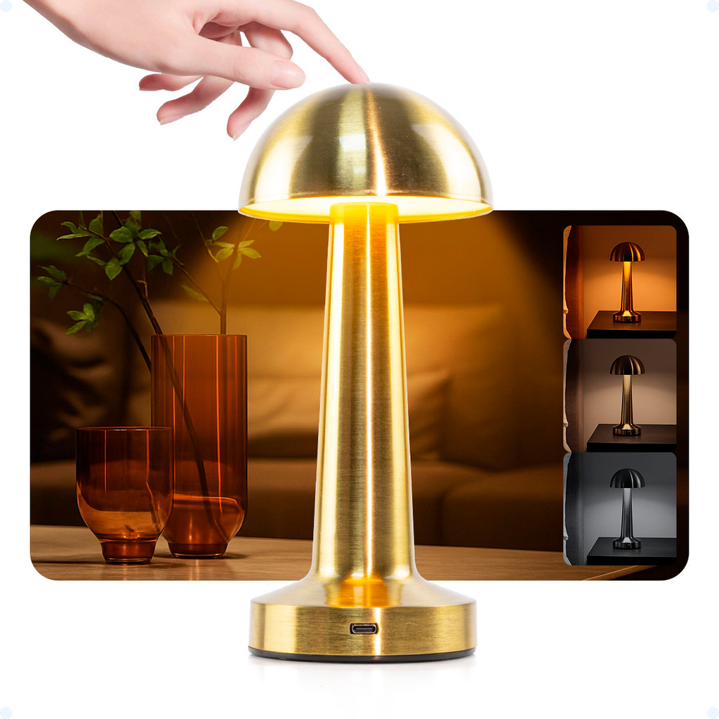 Luminária De Cabeceira Abajur Recarregável 3 Tons Luxuosa De Mesa Escrivaninha LED Quarto Candeeiro