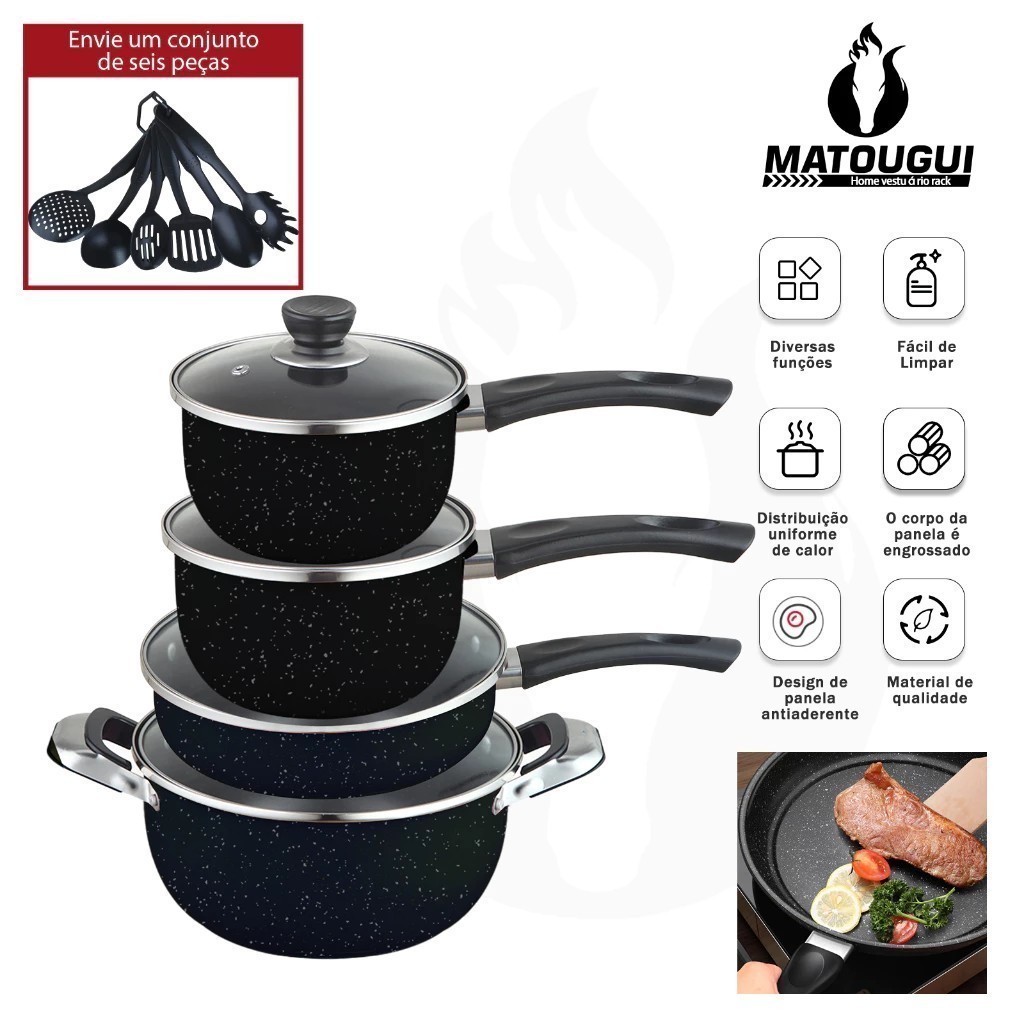 Conjunto de panelas versão atualizada panela antiaderente panela de sopa frigideira wok tampa de vidro de cozinh KIT13