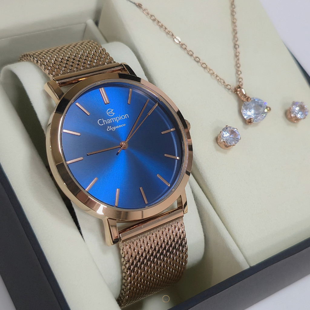 Relógio Champion Analógico Feminino Rosé Kit CN20819K em Oferta na Shopee