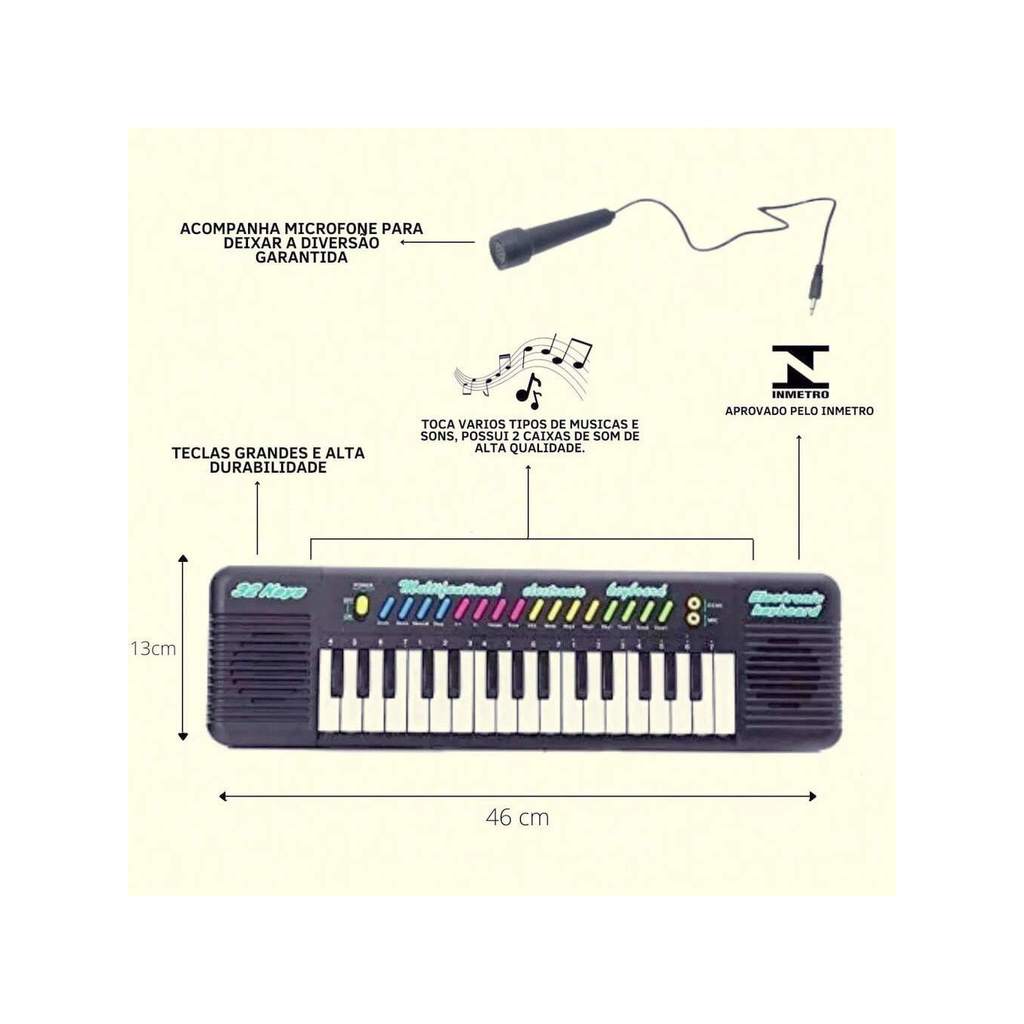 Brinquedo Infantil Teclado Musical Piano com Karaokê e Microfone para Crianças