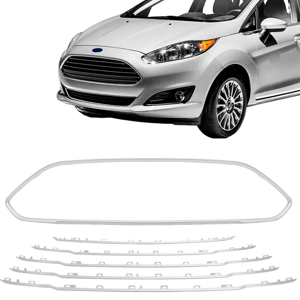 Kit Friso Moldura Grade New Fiesta Hatch 2014 2015 2016 2017 Prata